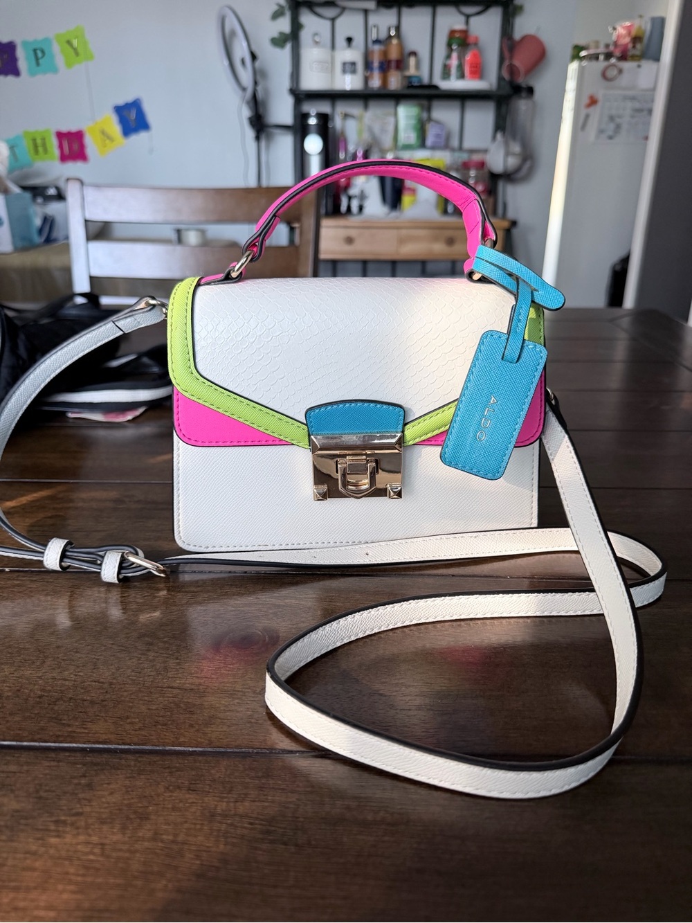 Aldo White Crossbody Bag with Neon Accent Trim